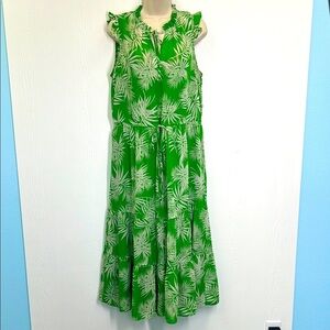 Julia Jordan - Bold Green Palm Leaf Pattern Sleeveless Tiered Maxi Dress SZ 10